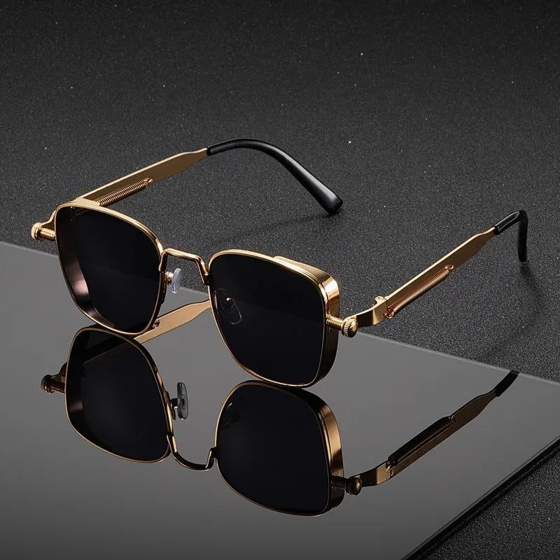 Lunettes de Soleil Carrées Unisexes en Métal avec Protection UV400