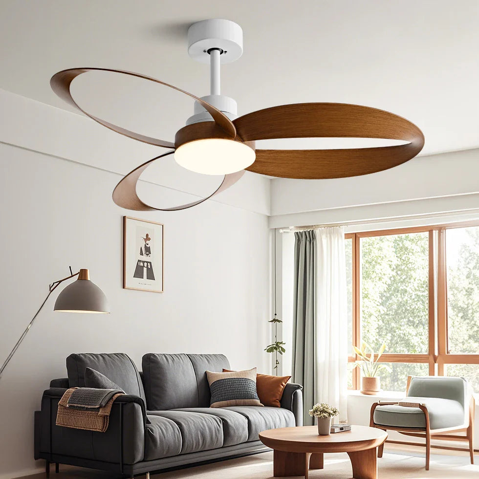 Ventilateur de plafond moderne – Pales en bois, éclairage LED dimmable pour salon ou chambre