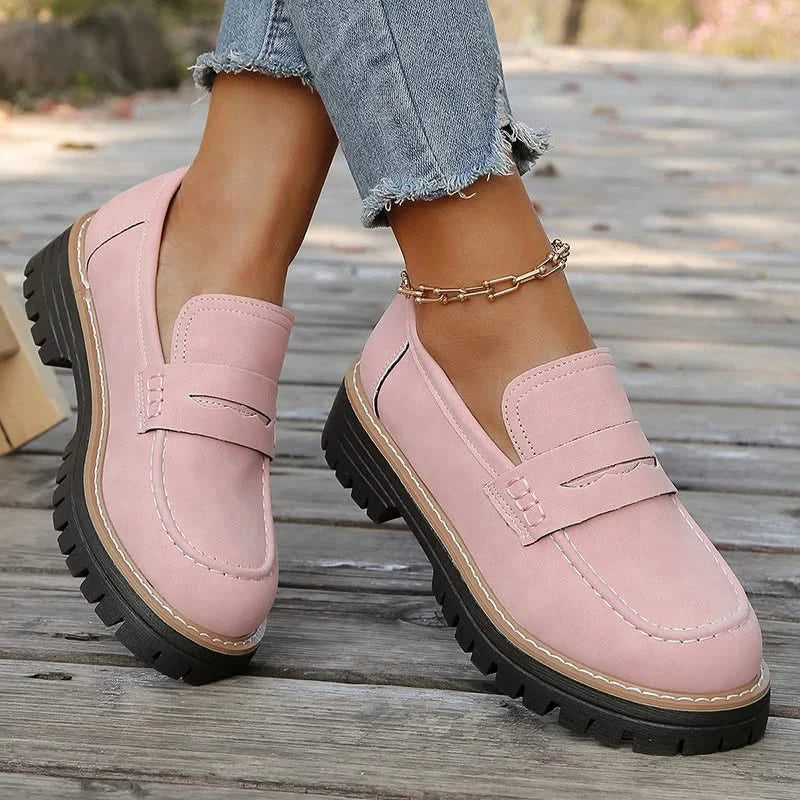 Mocassins Femme en Daim à Semelle Plateforme Épaisse