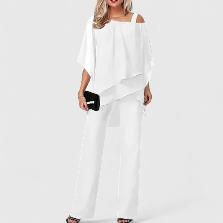 Wisteria | Women's Elegant Two-Piece Chiffon Overlay Pant Suit
