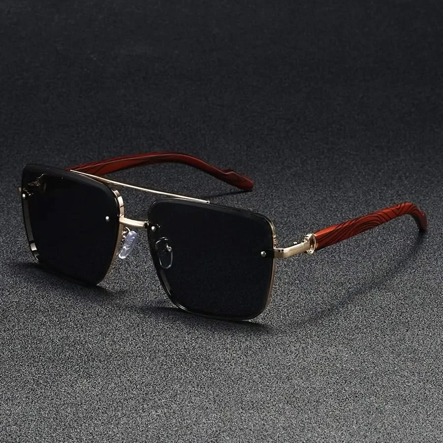 Lunettes de Soleil Monture Métal Branches Finition Bois Vintage