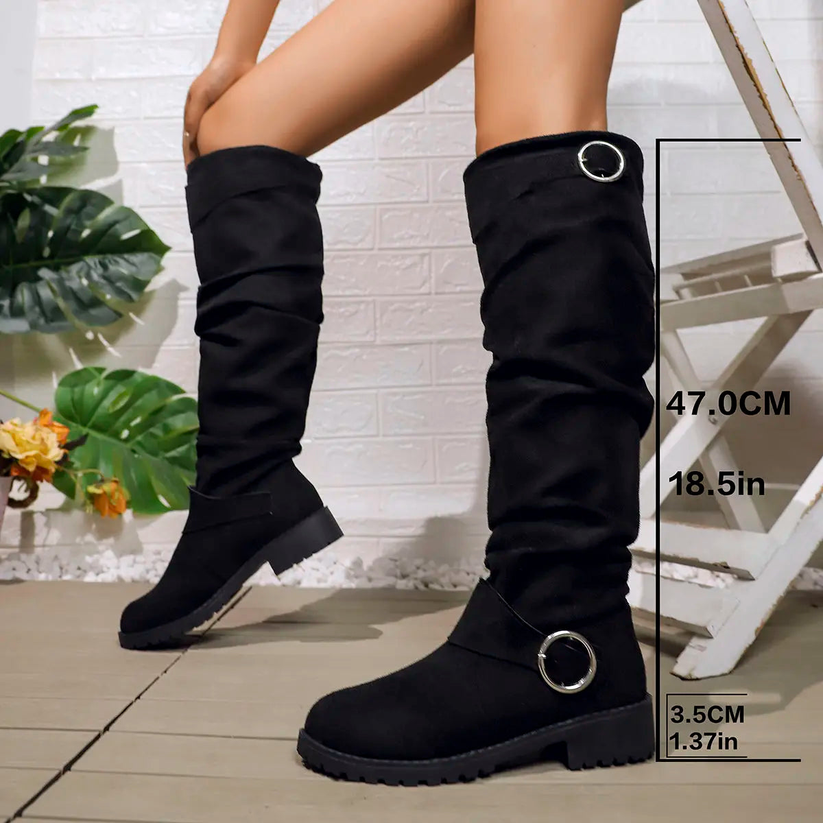 Bottes Hautes Femme à Boucle, Semelle Confort
