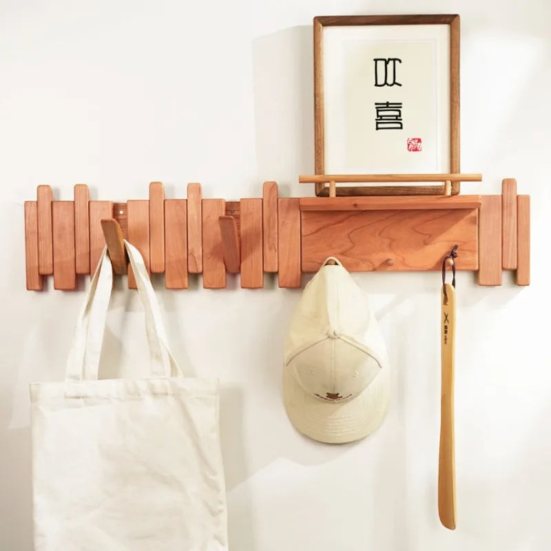 Walnut Wood Coat Rack – Creative Piano Key Design for the Hallway or Entryway with 9 Hooks