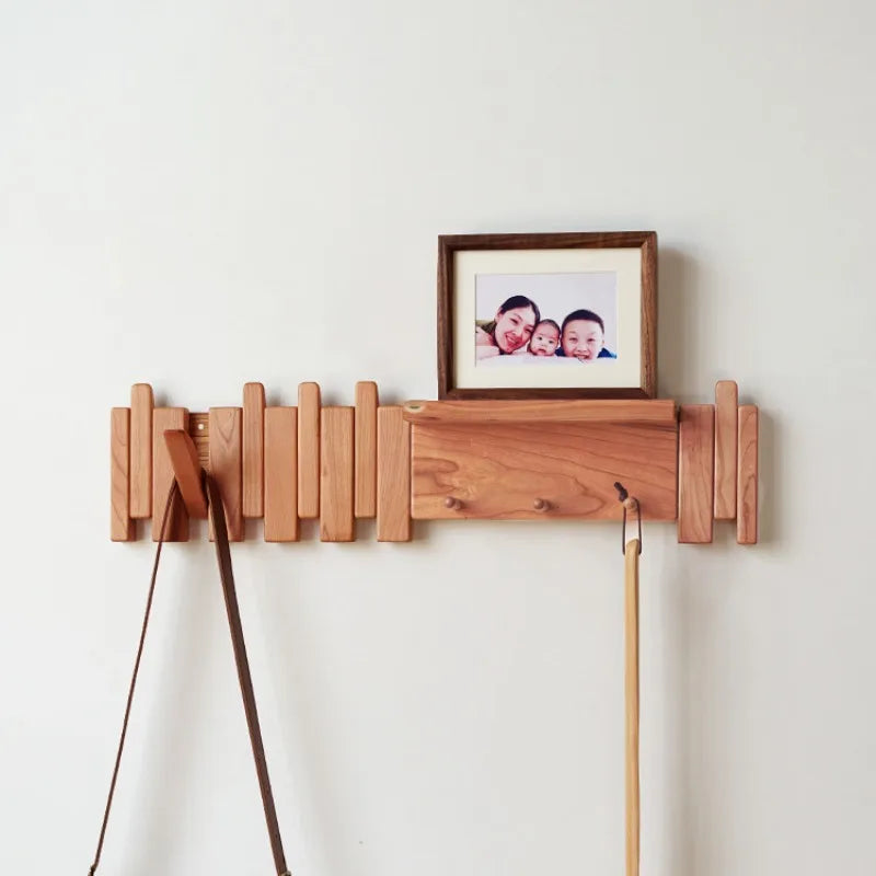 Walnut Wood Coat Rack – Creative Piano Key Design for the Hallway or Entryway with 9 Hooks