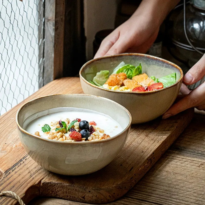 Ceramic Breakfast Bowl Set – Natural Beige, Handcrafted Design for Breakfast or Salads