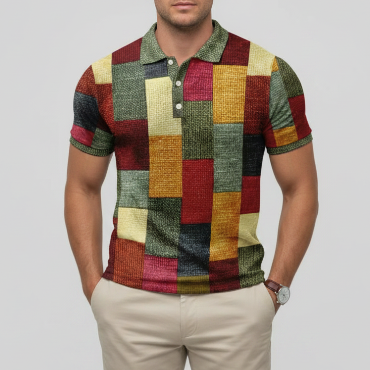 Polo Homme Patchwork à Carreaux