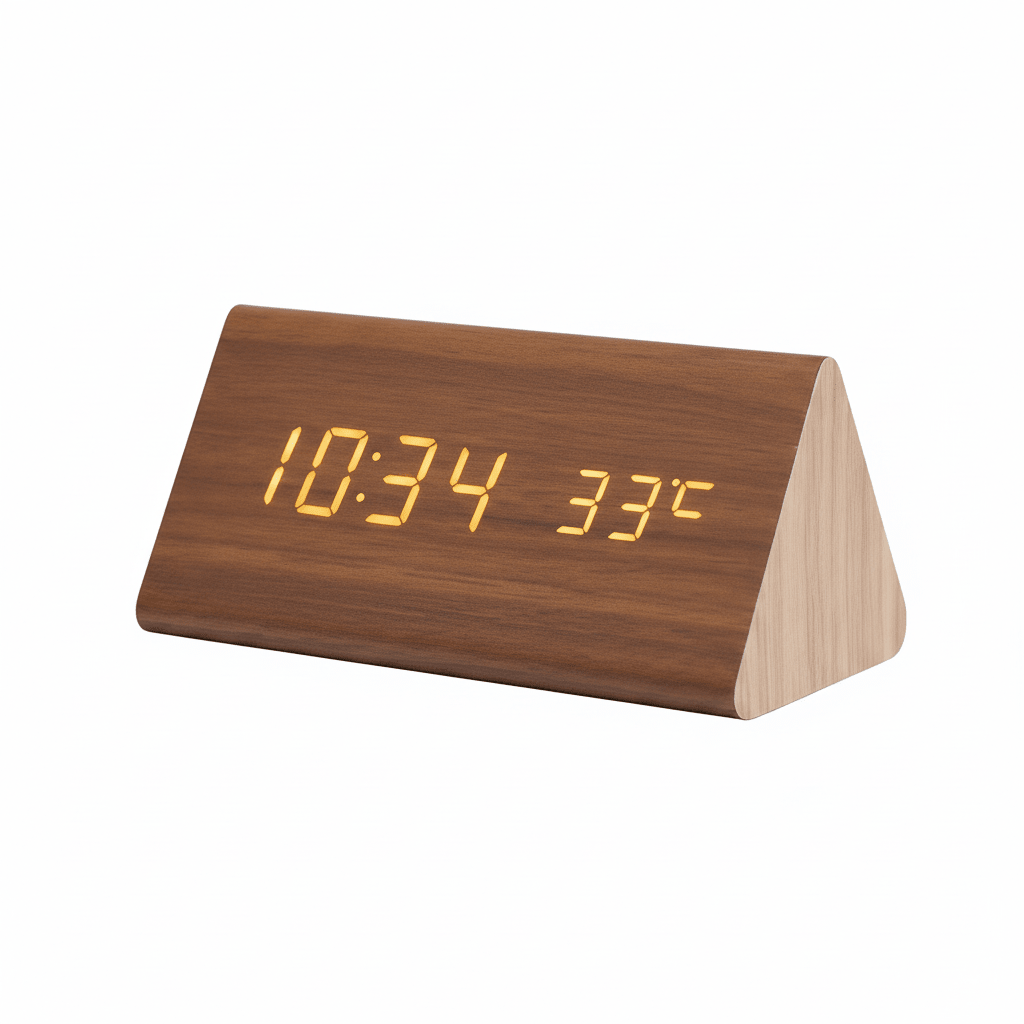 LED Wooden Clock – Natural Wood Finish, Elegant, and Voice-Controlled for the Living Room or Bedroom
