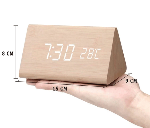 LED Wooden Clock – Natural Wood Finish, Elegant, and Voice-Controlled for the Living Room or Bedroom