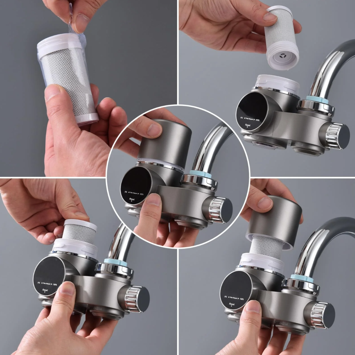 Kraanwaterfilter met LED-display – van ABS en roestvrij staal van voedingskwaliteit voor in de keuken, met twee waterstanden