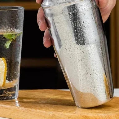 Set à Cocktail en Acier Inoxydable avec Support en Bambou