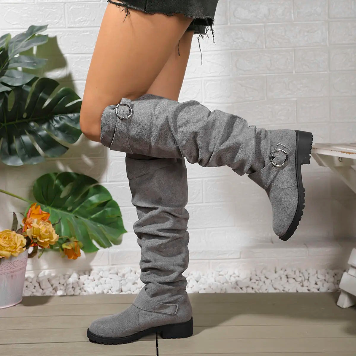 Bottes Hautes Femme à Boucle, Semelle Confort