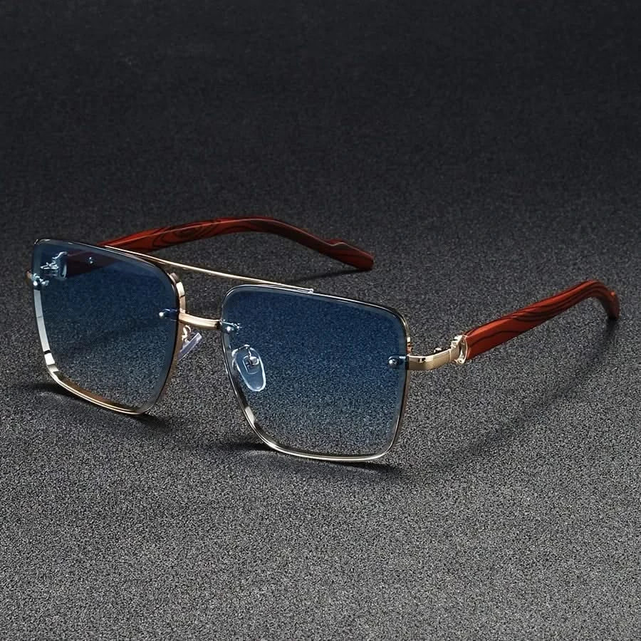 Lunettes de Soleil Monture Métal Branches Finition Bois Vintage