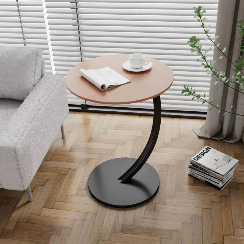 Round Side Table – Wood and Steel, Modern Design for the Living Room or Bedroom
