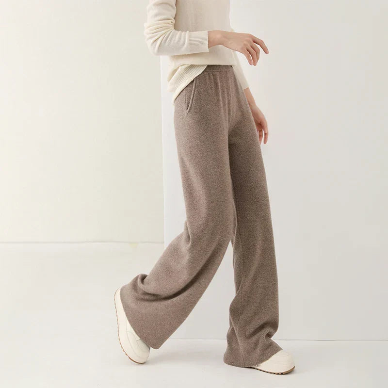 Pantalon Femme Taille Haute Jambe Large en Laine Mérinos