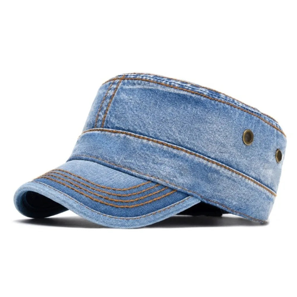 Casquette Denim Unisexe Style Militaire Délavée