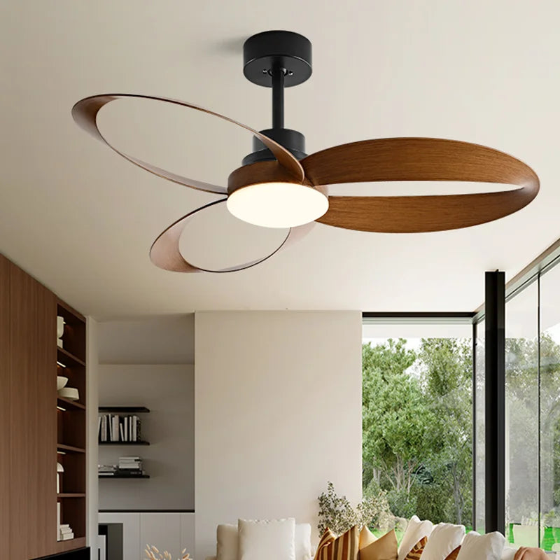 Ventilateur de plafond moderne – Pales en bois, éclairage LED dimmable pour salon ou chambre