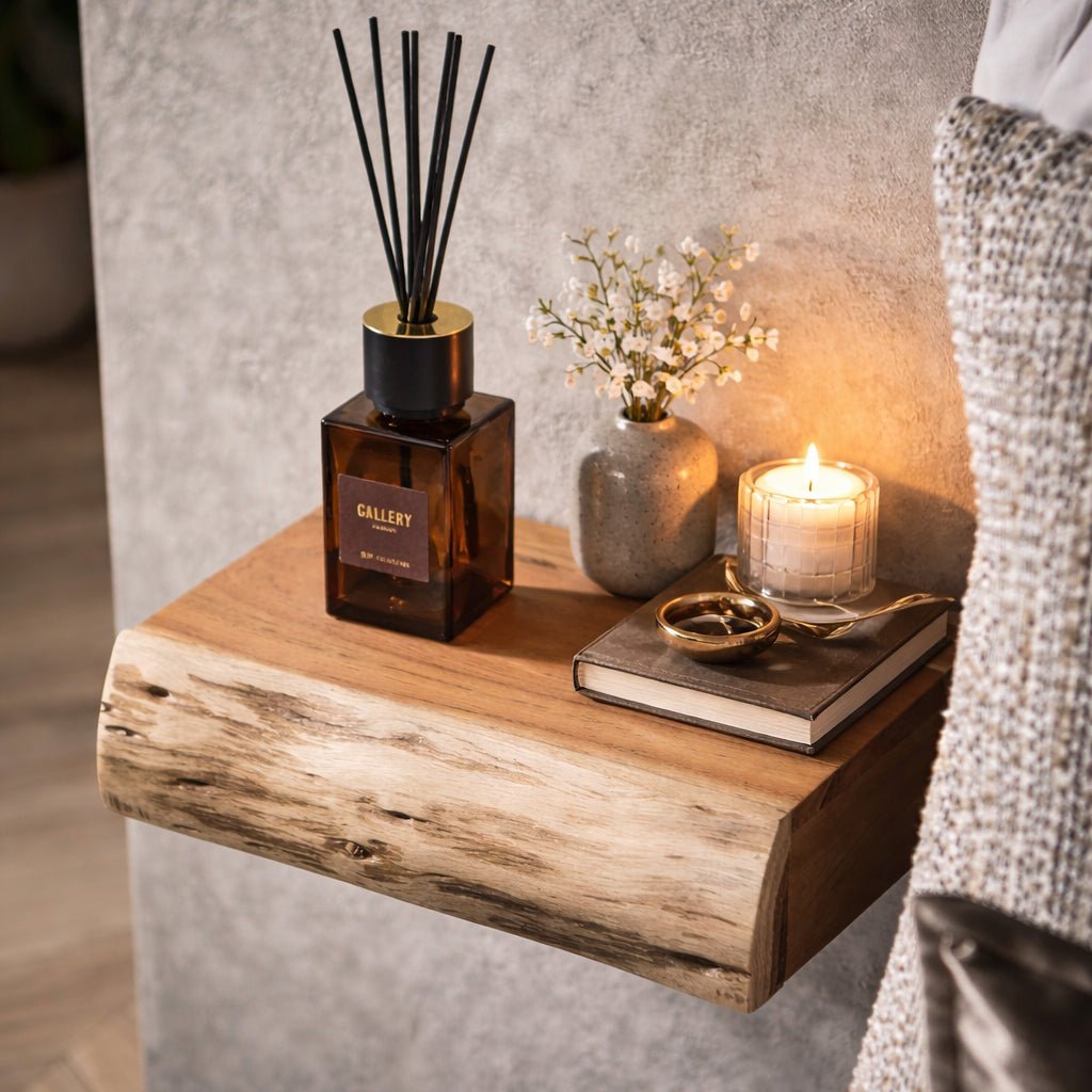 Ensemble de 2 Tables de Nuit Suspendues – Bois d'Acacia, Design Petit pour Chambre à Coucher ou Chambre d'Invités