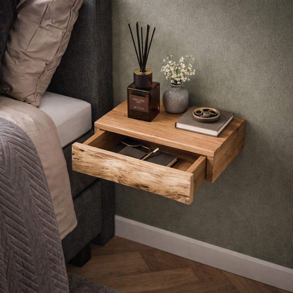 Set of 2 Hanging Nightstands – Acacia Wood, Compact Design for the Bedroom or Guest Room