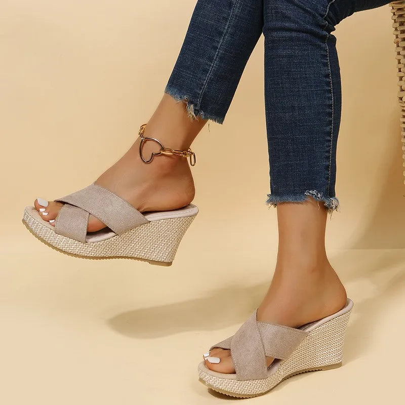 Sandales Compensées Femme Espadrilles Brides Croisées