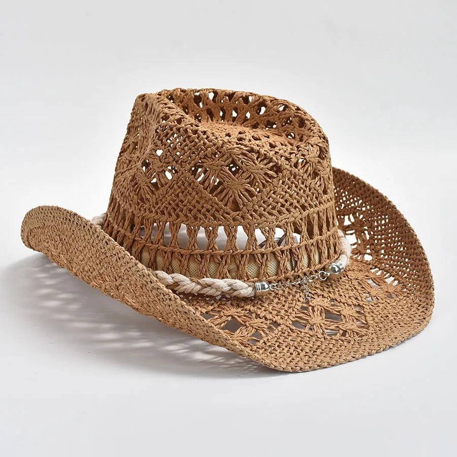 Chapeau d'Été Tressé à Bord Incurvé avec Bande Coquillages