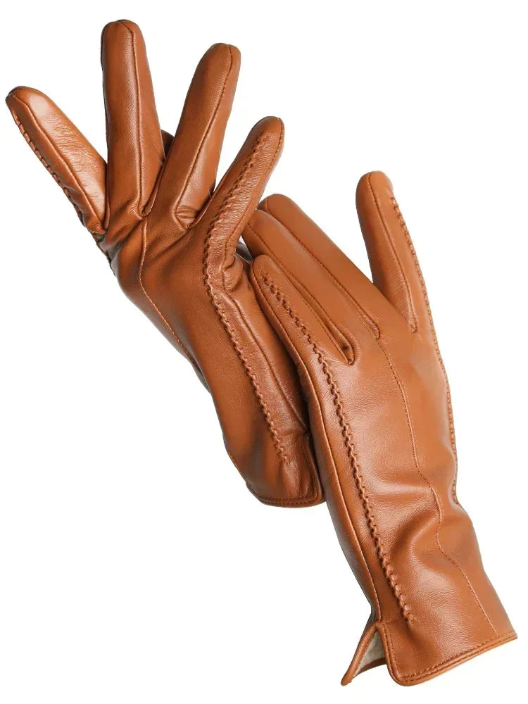 Gants d'Hiver Femme en Cuir, Doublure Polaire Chaude