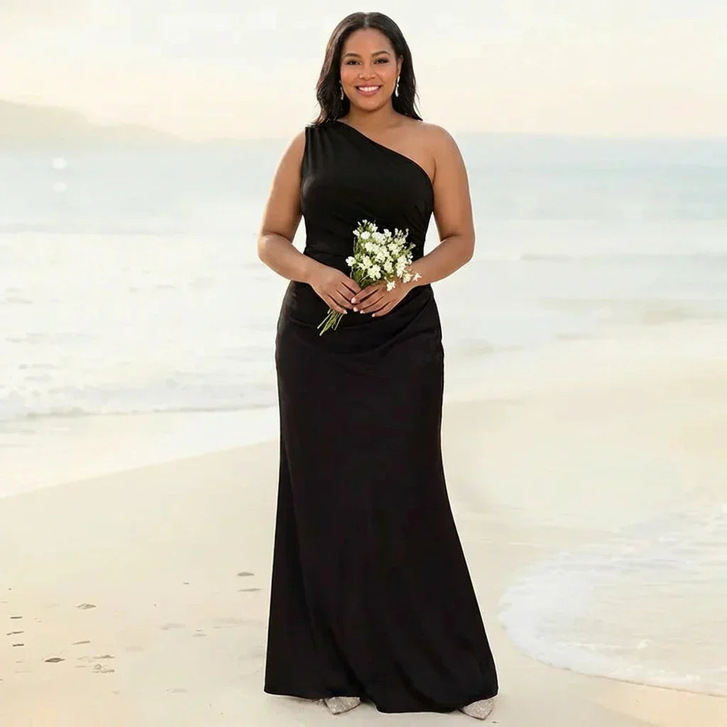 Robe Longue Femme en Satin Asymétrique - Robe de Soirée Élégante