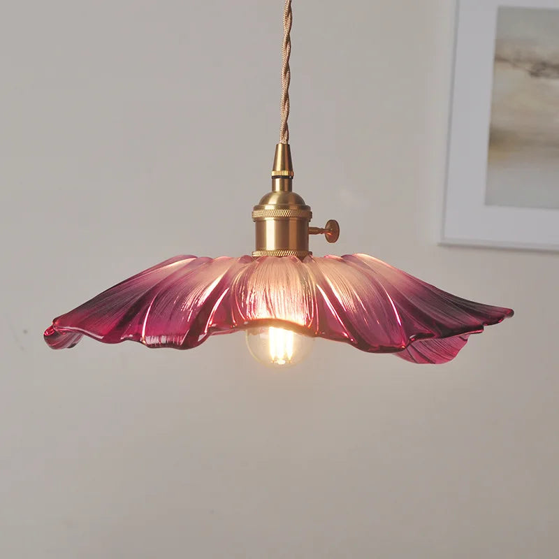 Suspension en verre – Violet et ambre, forme florale Art déco pour table à manger ou salon