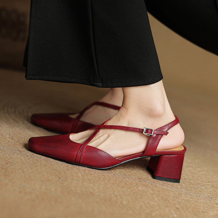 Escarpins Femme en Cuir Véritable - Talon Bloc Stable
