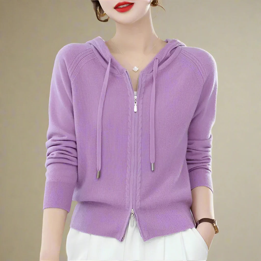 Sweat à Capuche Femme en Maille Molletonnée Zippée