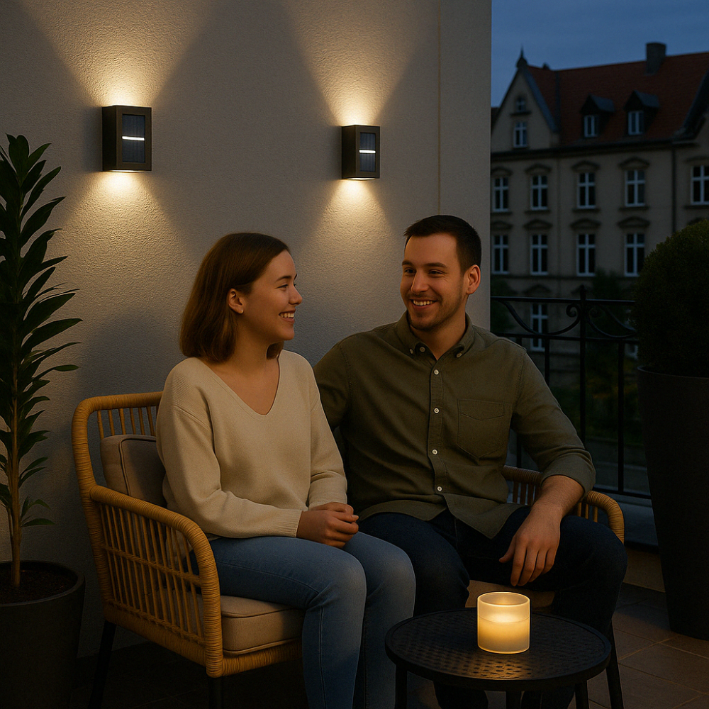 Black Solar Wall Light – Wireless, Modern Design for Garden or Balcony Lighting