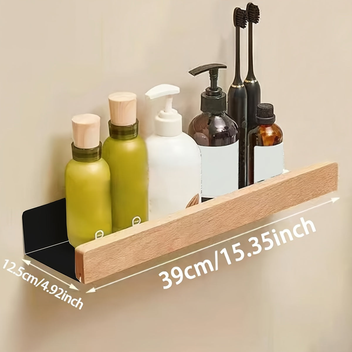 Étagère Murale Salle de Bain Sans Perçage en Fer Forgé Noir