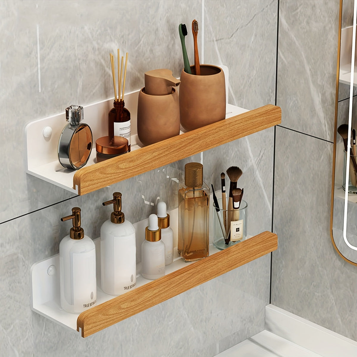 Étagère Murale Salle de Bain Sans Perçage en Fer Forgé Noir