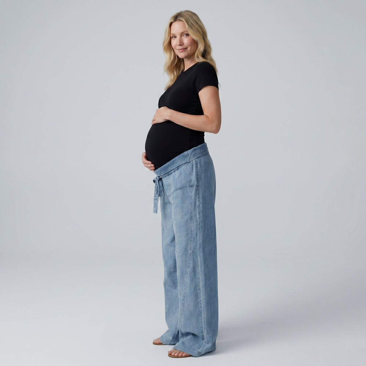 Jean de Grossesse Denim Coupe Large Taille Ajustable
