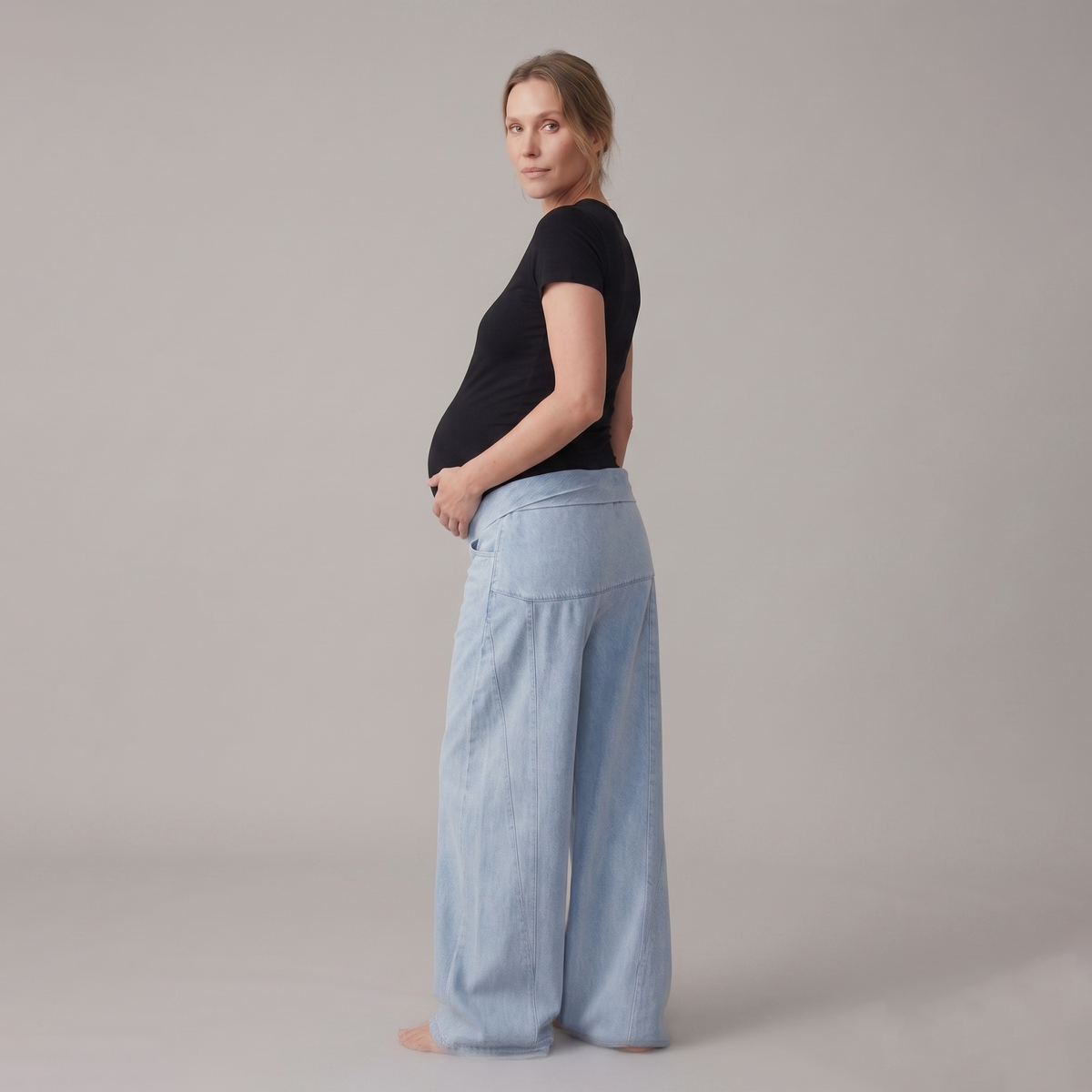 Jean de Grossesse Denim Coupe Large Taille Ajustable