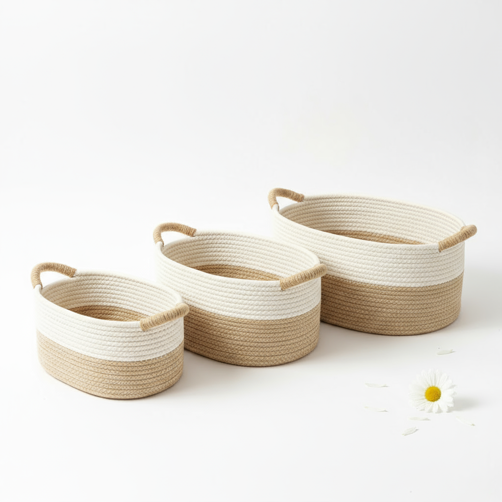 Gevlochten Opbergmand – Katoenen Touw, Natuurlijk Beige voor Badkamer of Kinderkamer Decoratie