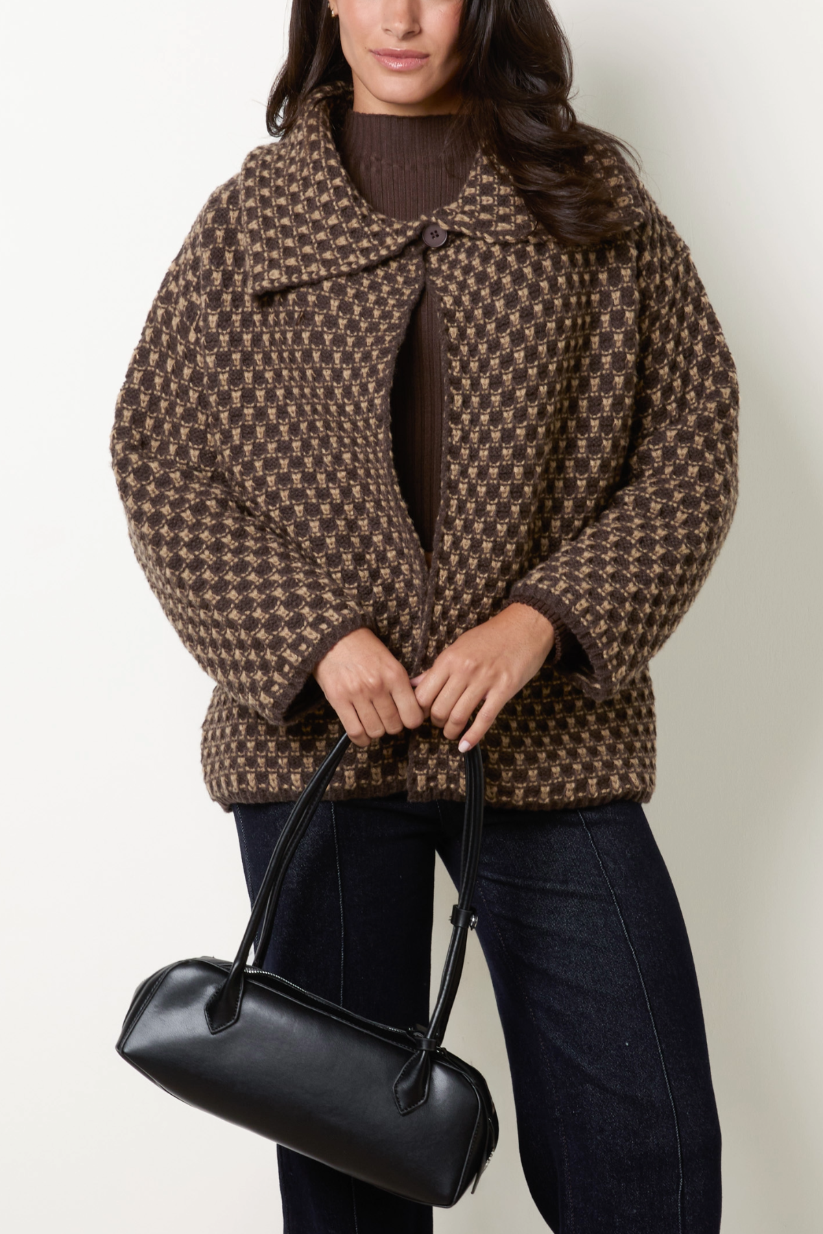 Manteau Femme en Maille Structurée Chocolat