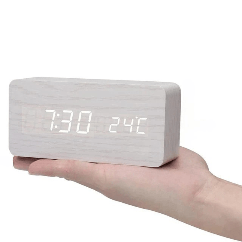 LED Wooden Clock – Natural Wood Finish, Elegant, and Voice-Controlled for the Living Room or Bedroom