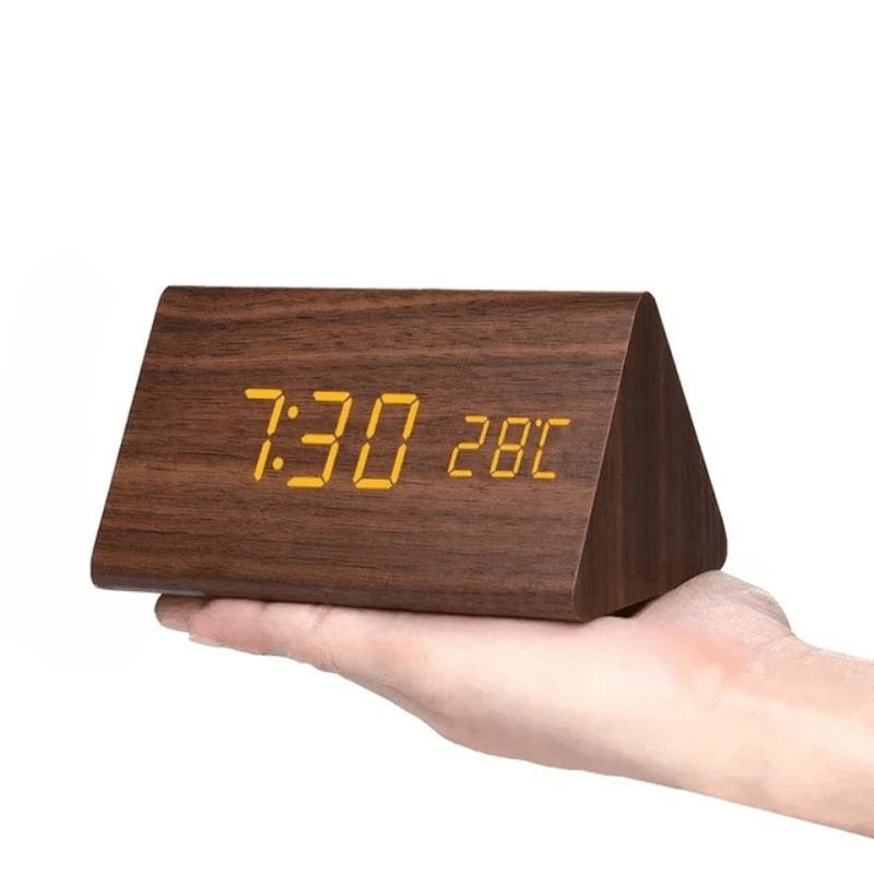LED Wooden Clock – Natural Wood Finish, Elegant, and Voice-Controlled for the Living Room or Bedroom