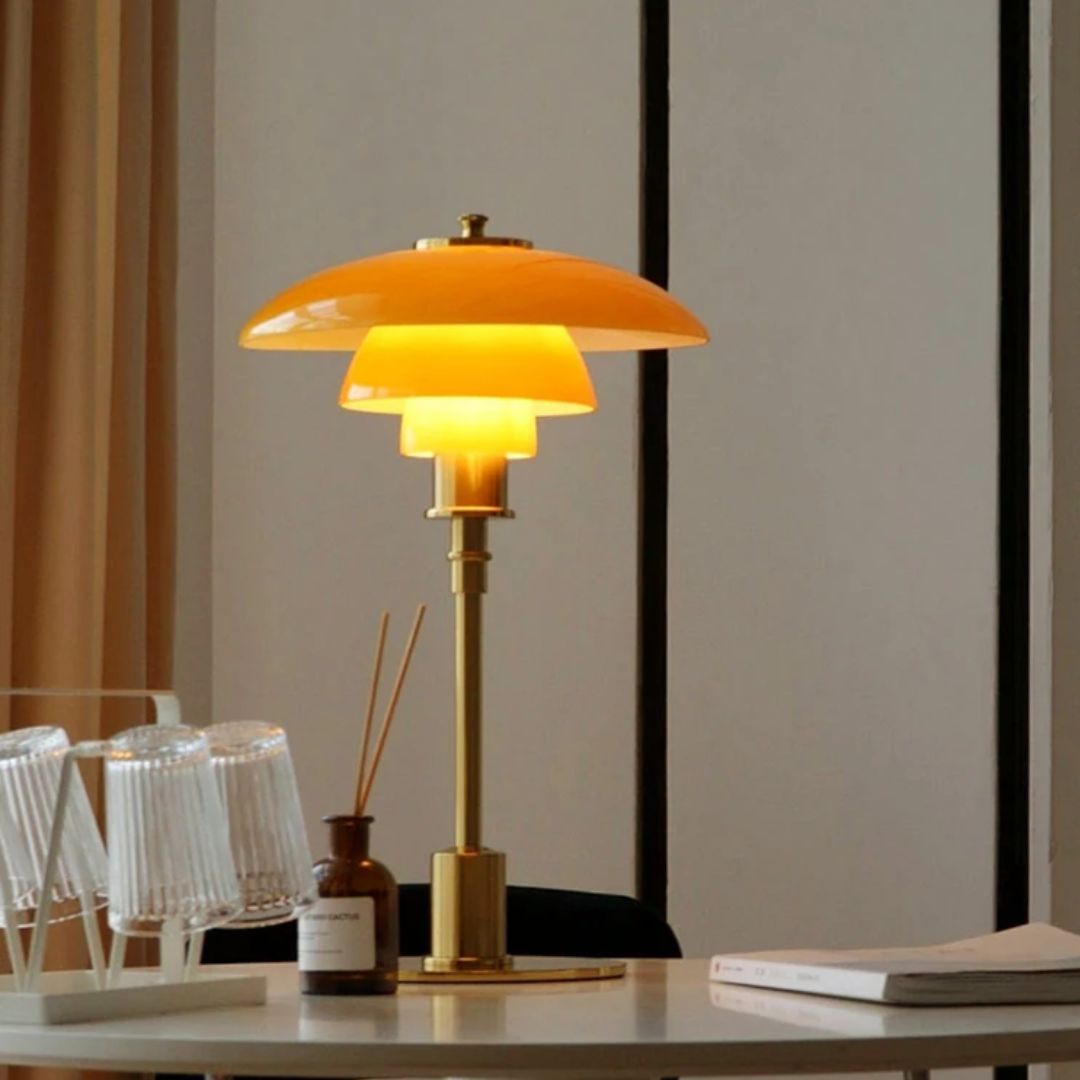Scandinavian Table Lamp – White/Gold Glass, Modern Design for the Living Room or Bedroom