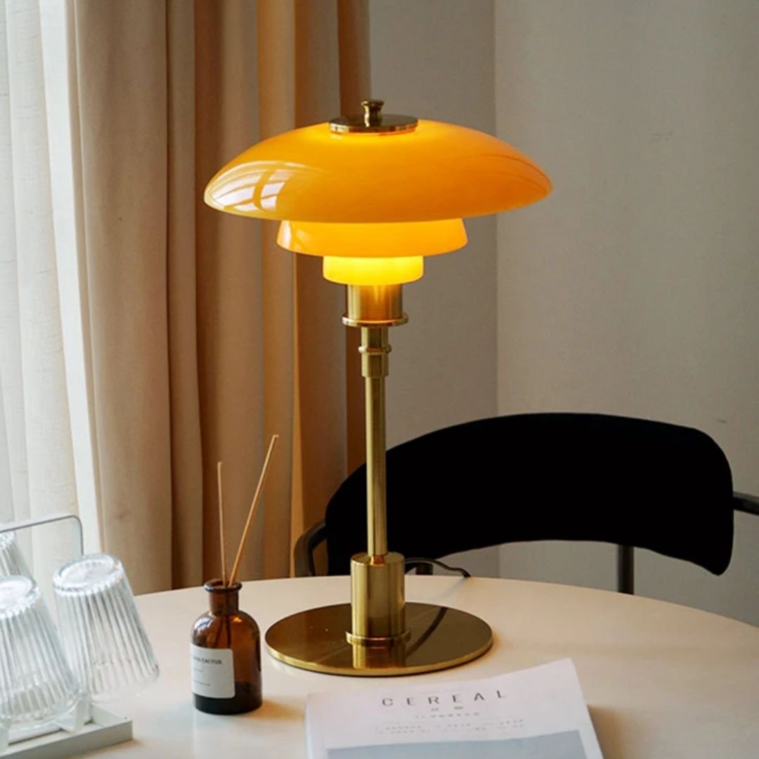 Scandinavian Table Lamp – White/Gold Glass, Modern Design for the Living Room or Bedroom