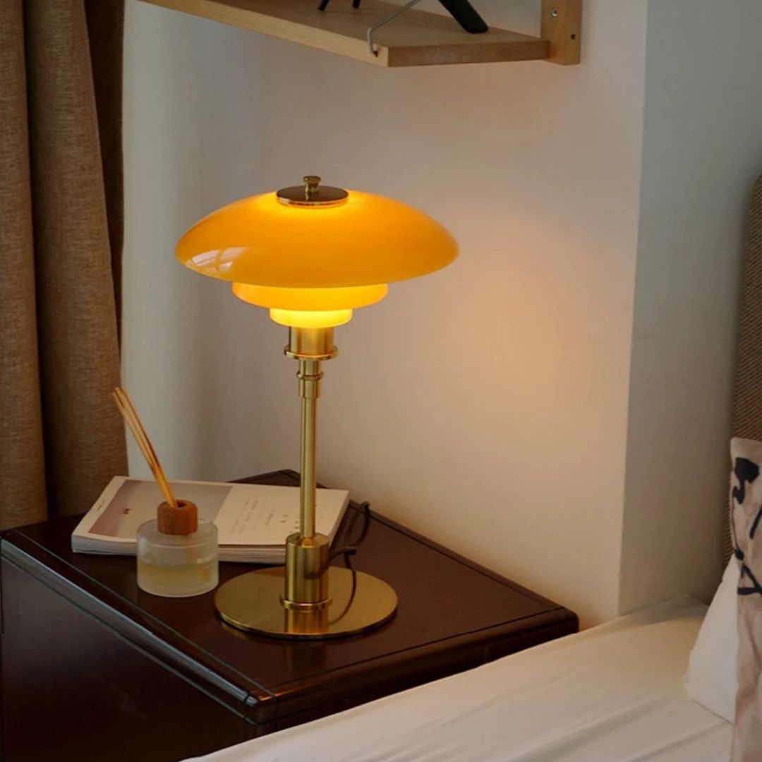 Scandinavian Table Lamp – White/Gold Glass, Modern Design for the Living Room or Bedroom