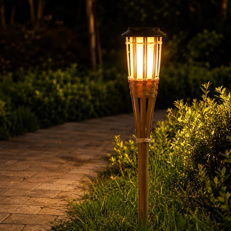 Bamboo Solar Lantern – Natural Finish with a Flickering Flame for the Garden or Patio