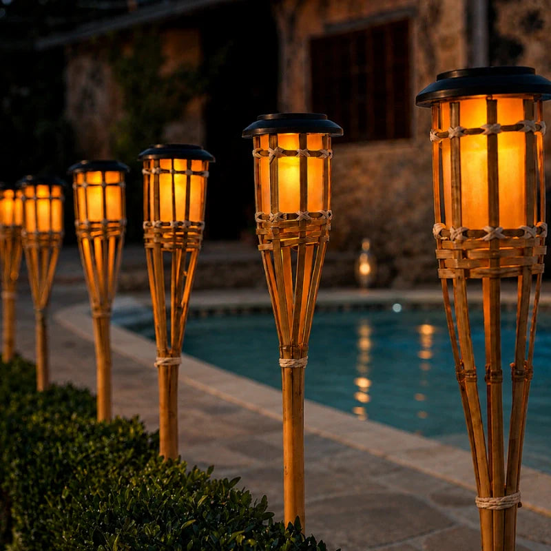 Bamboo Solar Lantern – Natural Finish with a Flickering Flame for the Garden or Patio