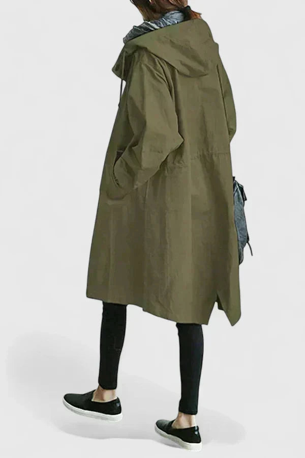 Manteau Femme Oversize à Capuche Réglable et Poignets Élastiqués