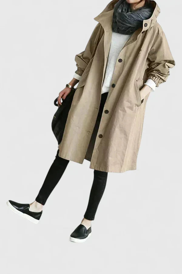 Manteau Femme Oversize à Capuche Réglable et Poignets Élastiqués