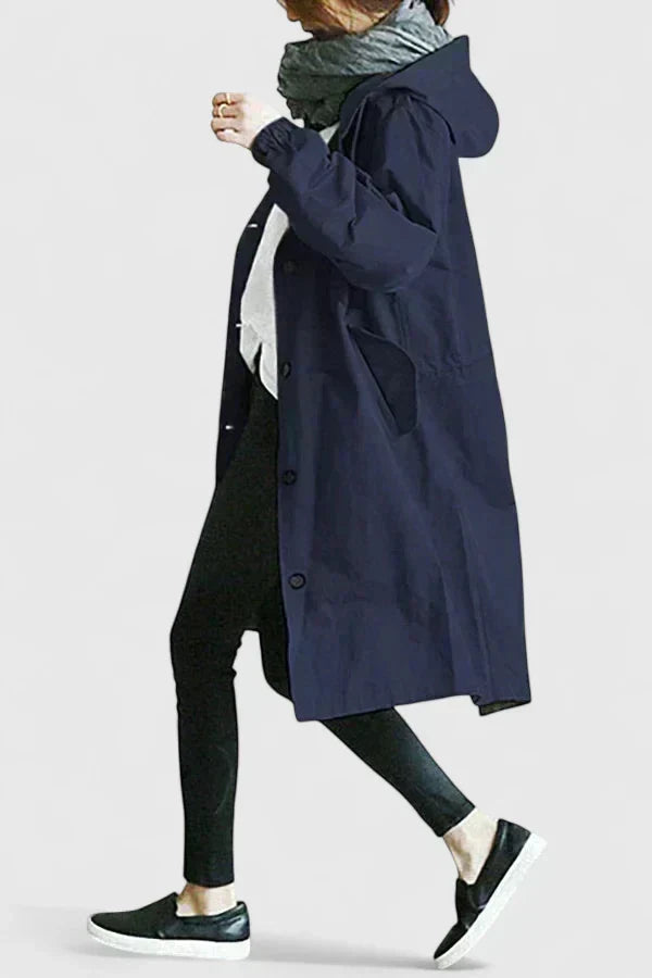 Manteau Femme Oversize à Capuche Réglable et Poignets Élastiqués