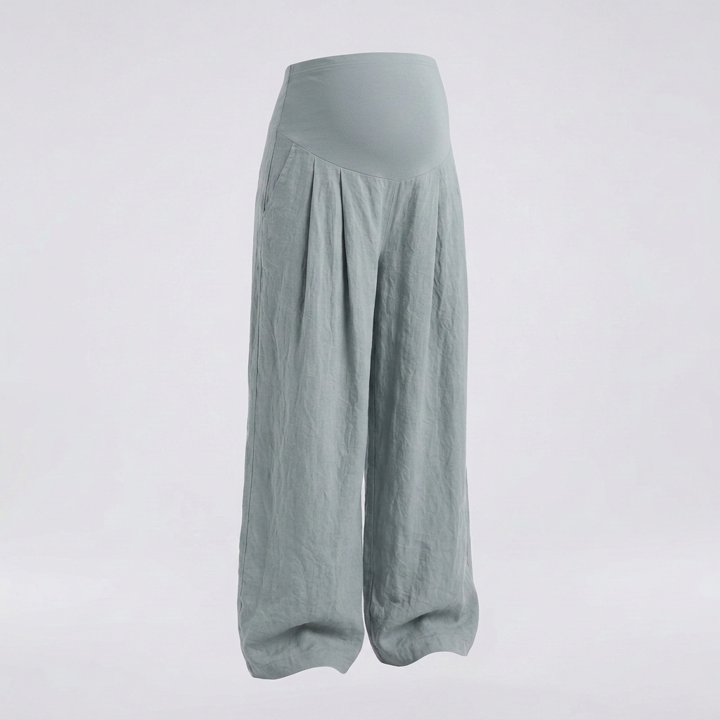 Pantalon de Grossesse Bande Haute Ventre et Jambes Plissées pour le Bureau