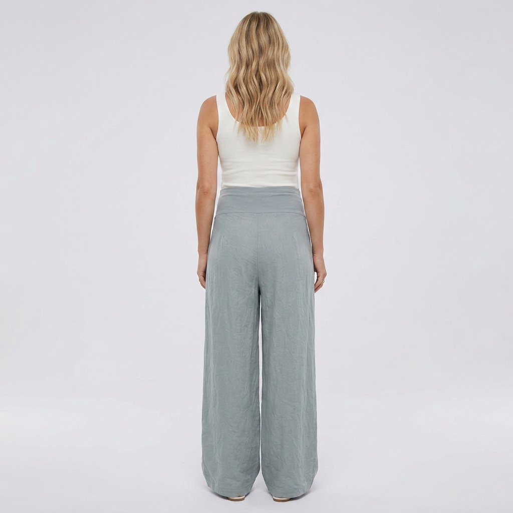 Pantalon de Grossesse Bande Haute Ventre et Jambes Plissées pour le Bureau