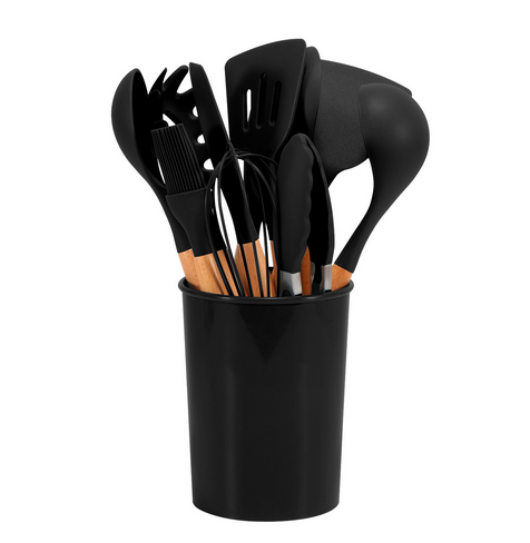 Silicone Kitchen Utensil Set – BPA-free, heat-resistant with wooden handles for cooking and baking