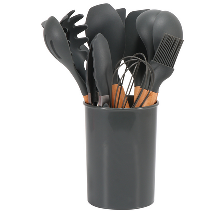 Silicone Kitchen Utensil Set – BPA-free, heat-resistant with wooden handles for cooking and baking